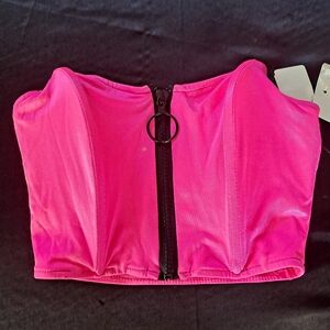 Vibrant Pink Zipper Bikini Top